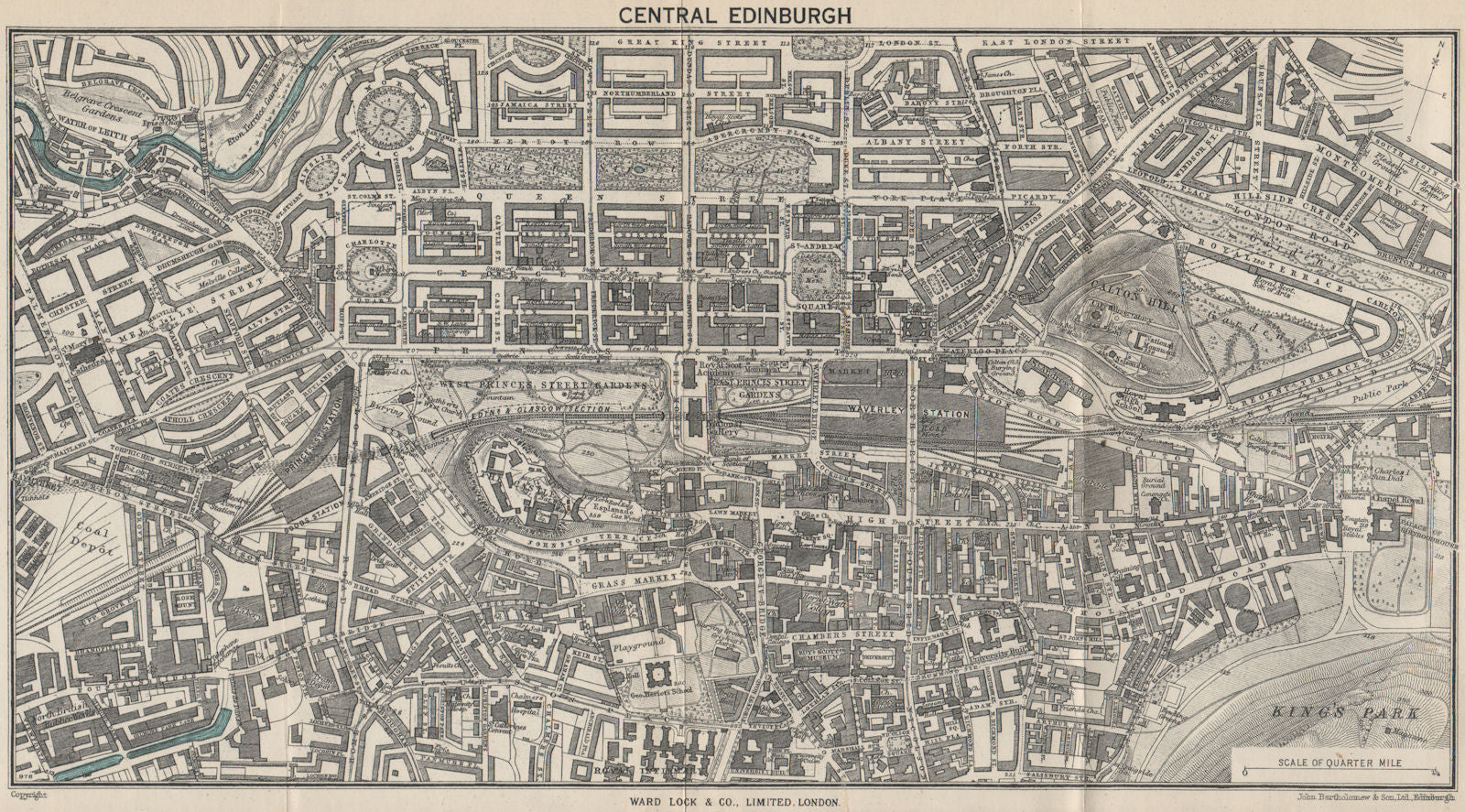 CENTRAL EDINBURGH vintage town/city plan. Scotland. WARD LOCK 1949 old map